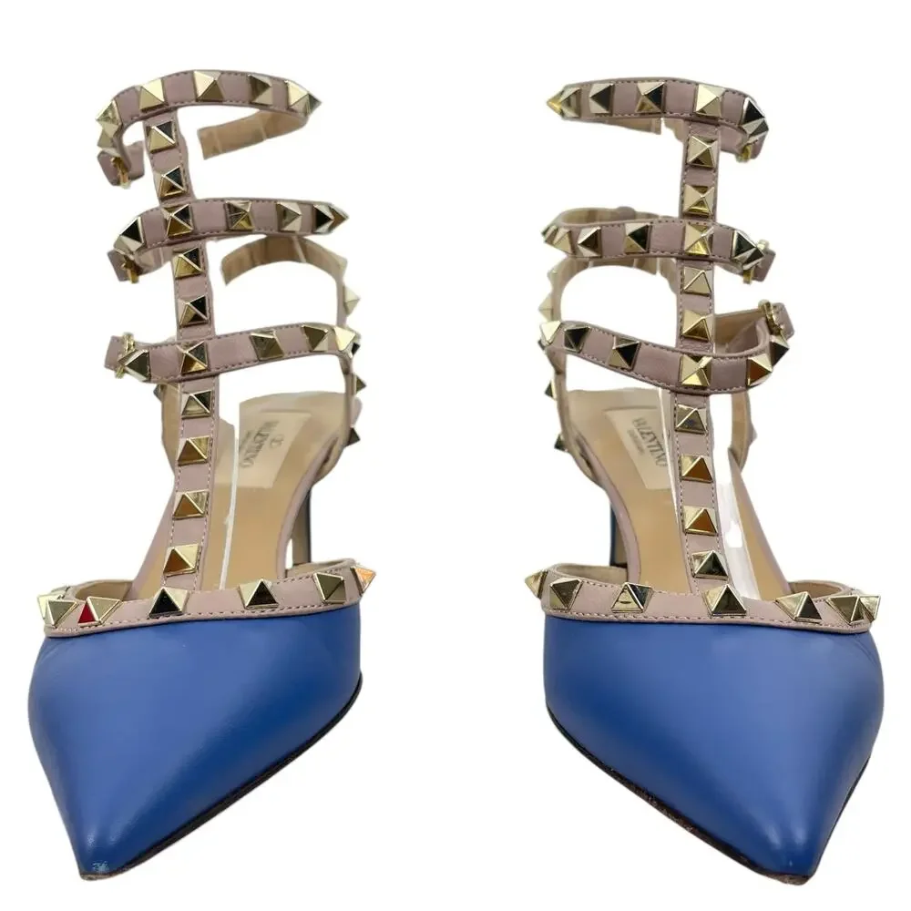 Valentino Garavani Rockstud 65mm Leather Caged Pump Blue Pink Size 36.5 - Picture 3 of 13